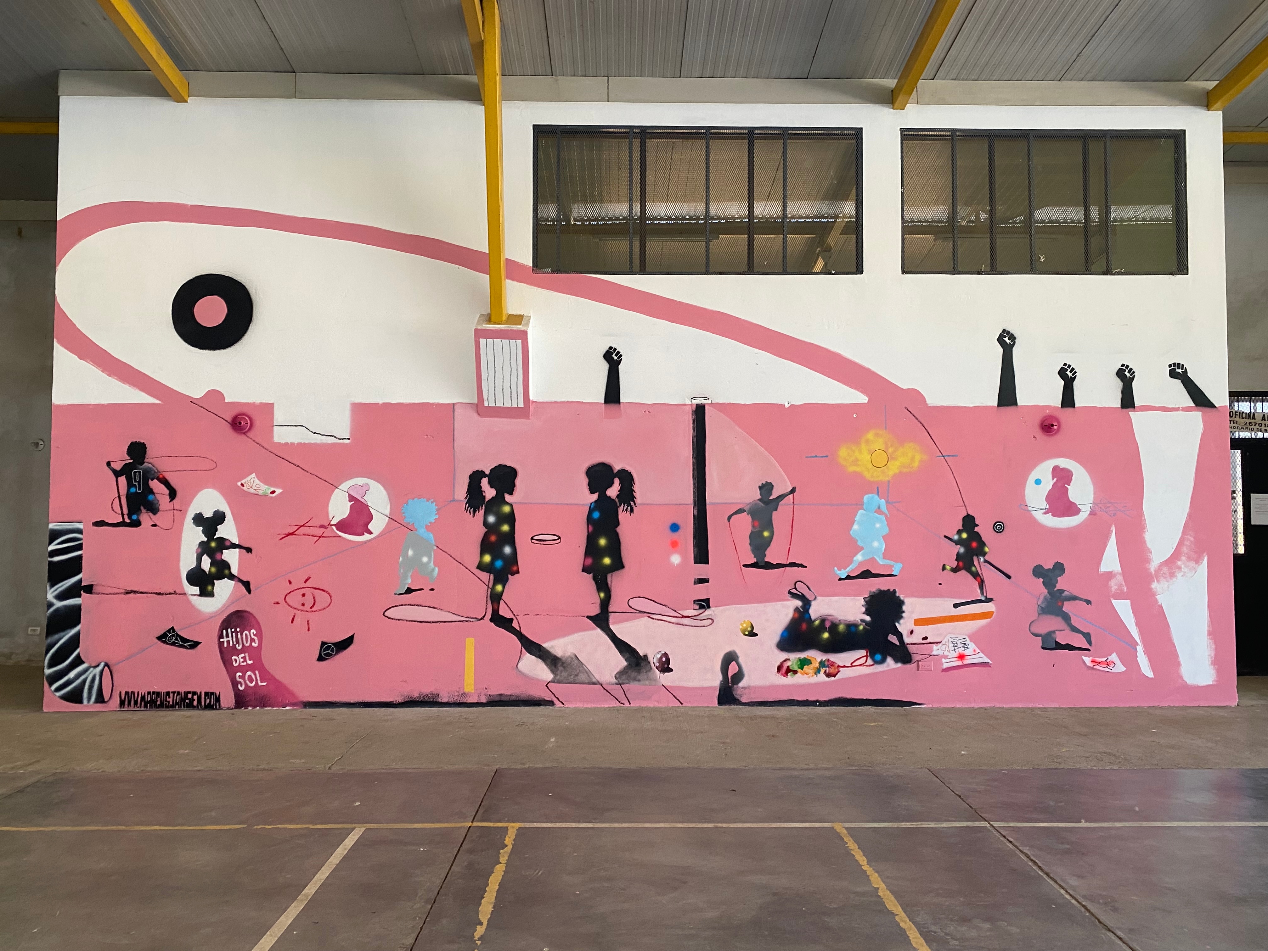 Marcus Jansen, Hijos del Sol, mural. Created for a children's charity event, Caribbean.
